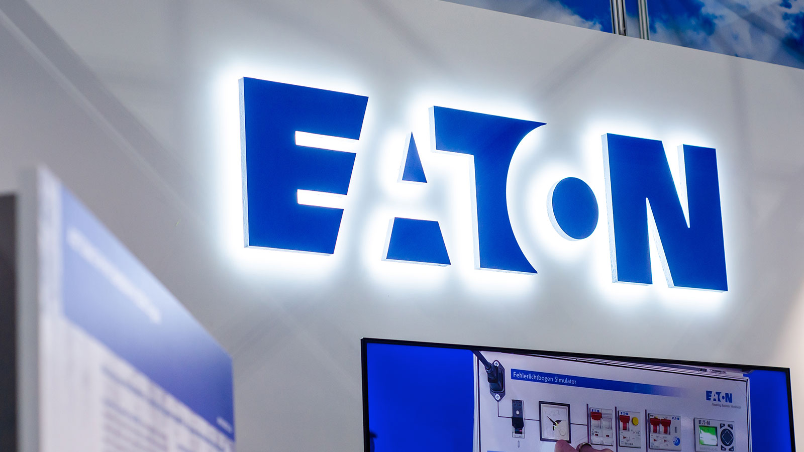 Eaton logo on stand at exhibition.